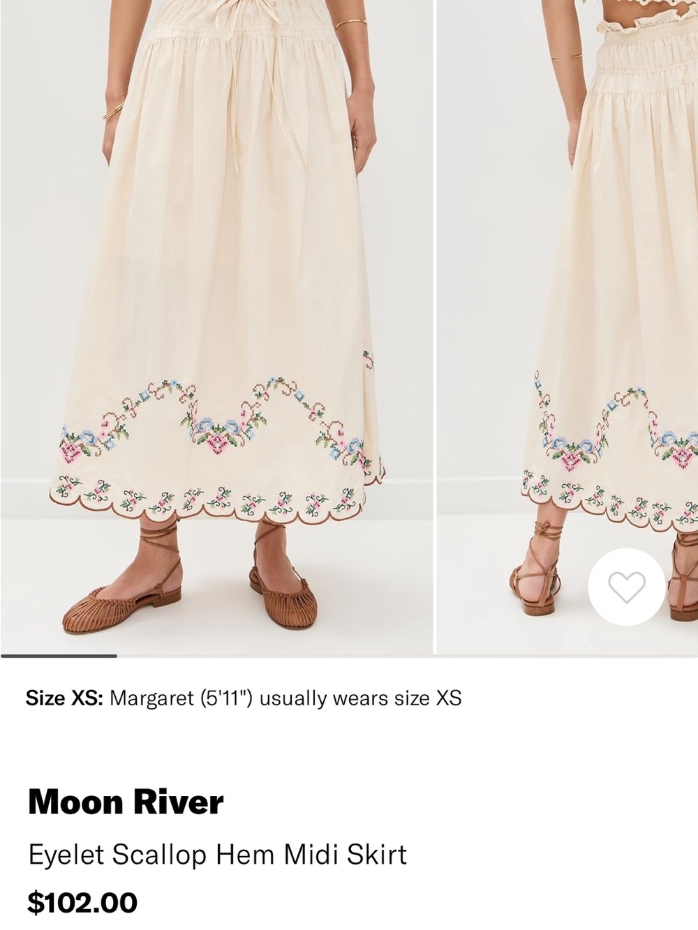Moon River Ivory Eyelet Cross Stitch Midi Skirt & Top Two piece set womens small - Picture 7 of 7